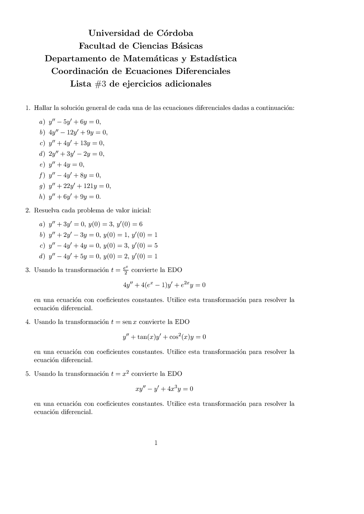 Lista # 3 De Ejercicios Propuestos - Universidad De C ́ordoba Facultad ...