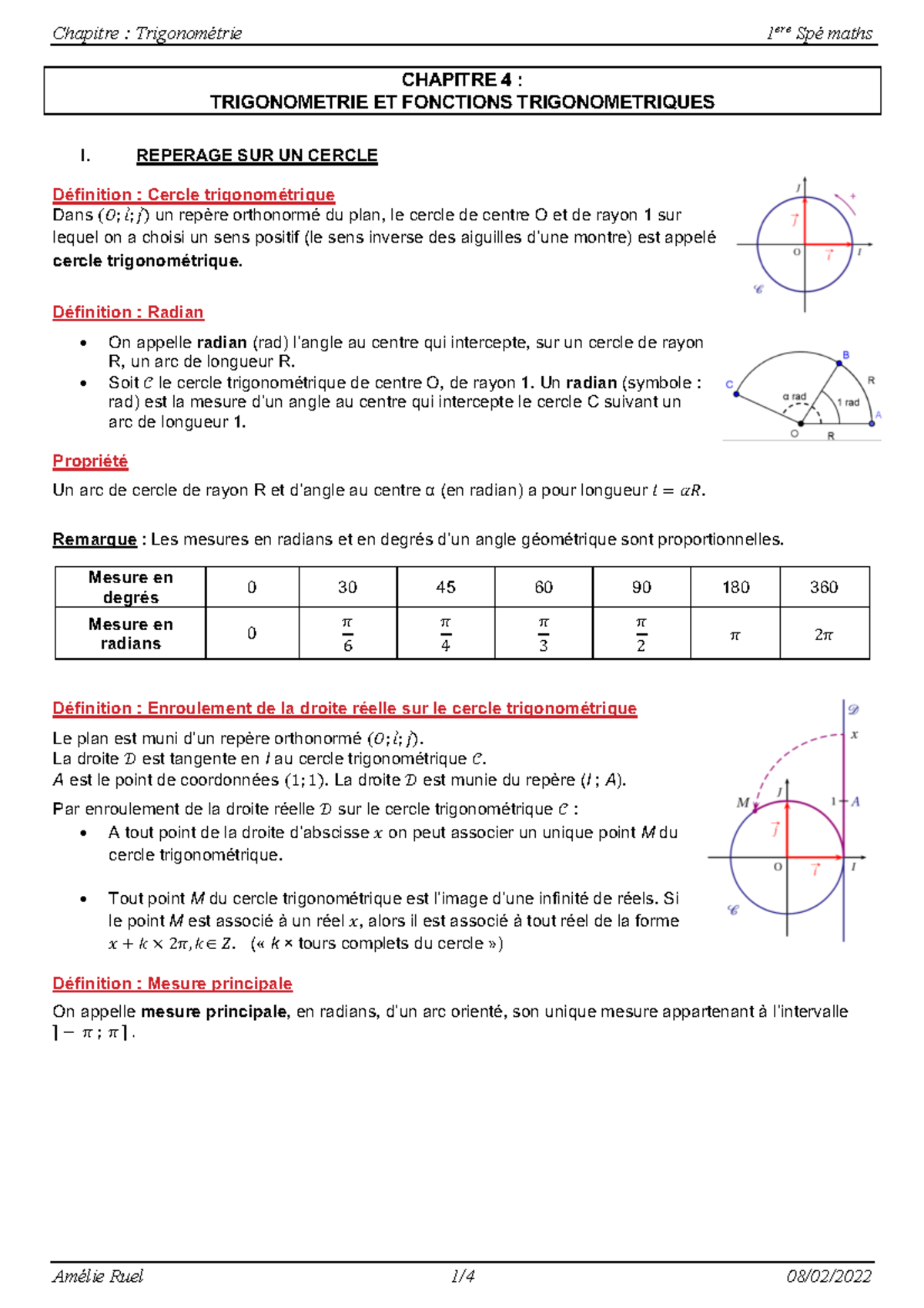 1SPE Trigo CM Chapitre Trigonométrie 1 Spé maths CHAPITRE 4 — free download