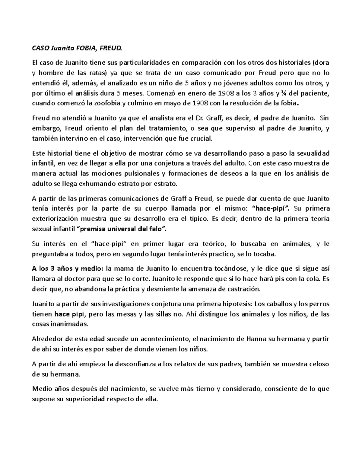 Historial Juanito, LO ICC Y Fobia PARA Lacan Y Freud - CASO Juanito ...