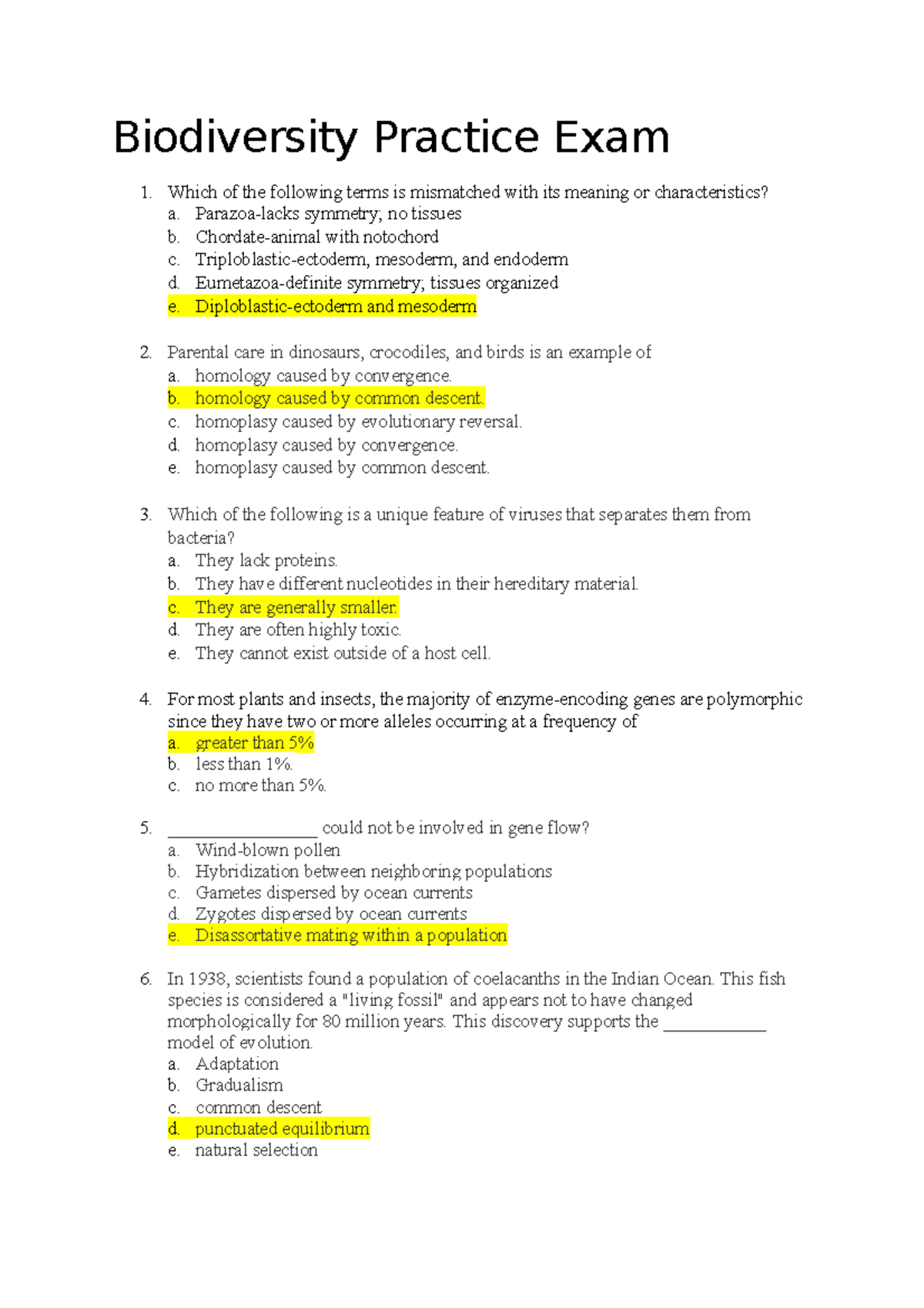 Biodiversity Practise Exam Q&A - 300802 - UWS - Studocu