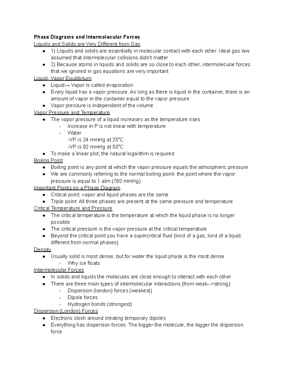 Chemistry 1127Q Chapter 10 Notes - Phase Diagrams and Intermolecular ...