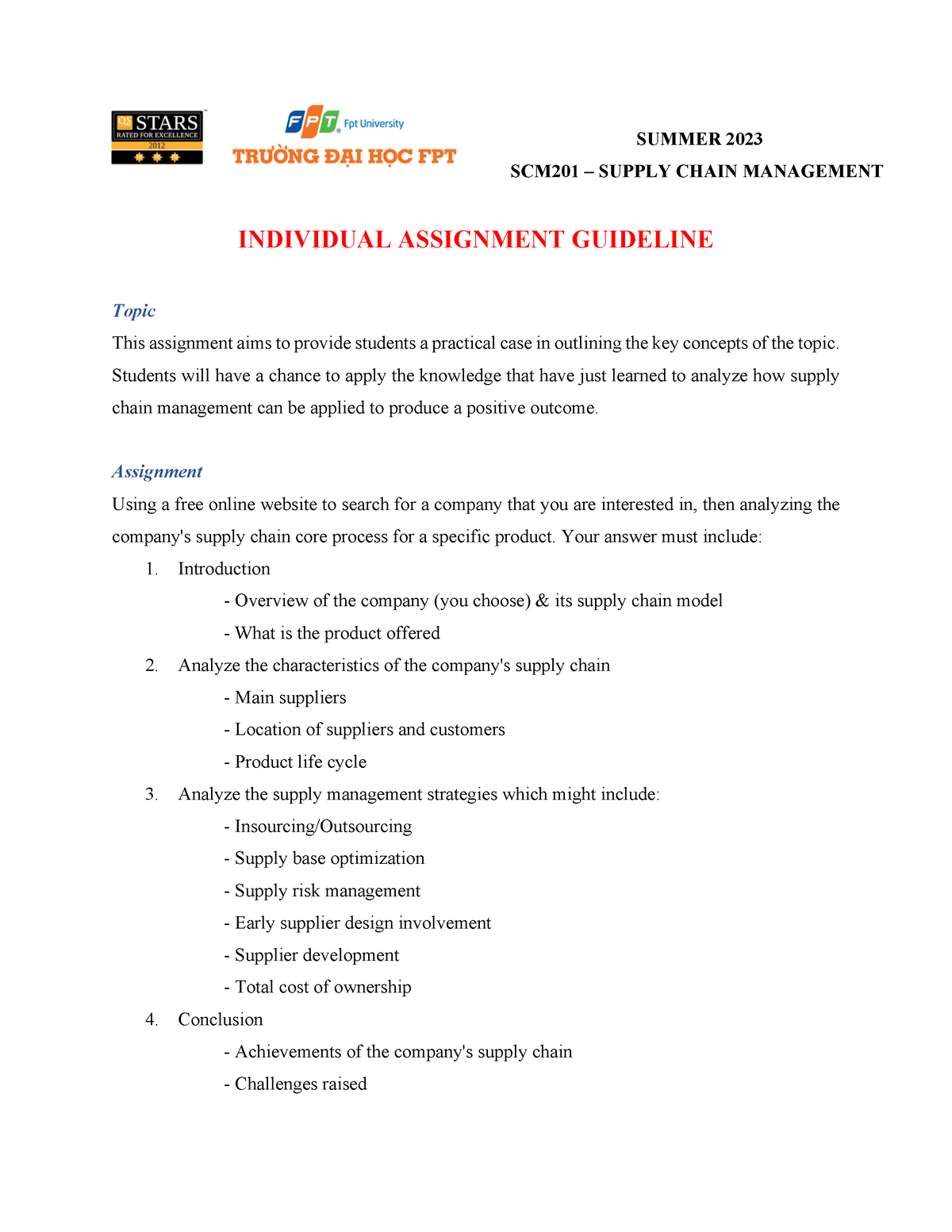 supply chain management individual assignment