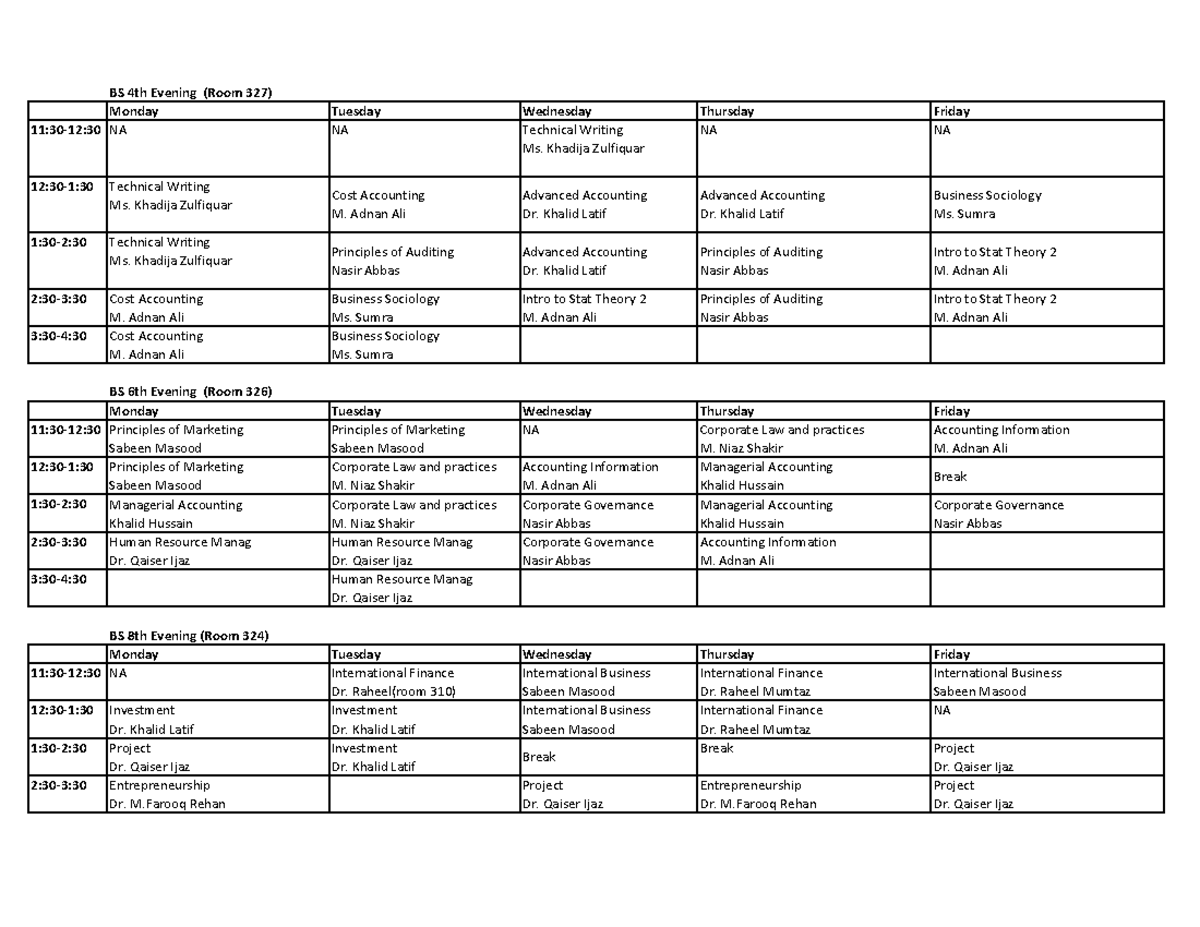 Spring Timetable 2 - abcdfmfwefkefkeppfe - BS 4th Evening (Room 327 ...