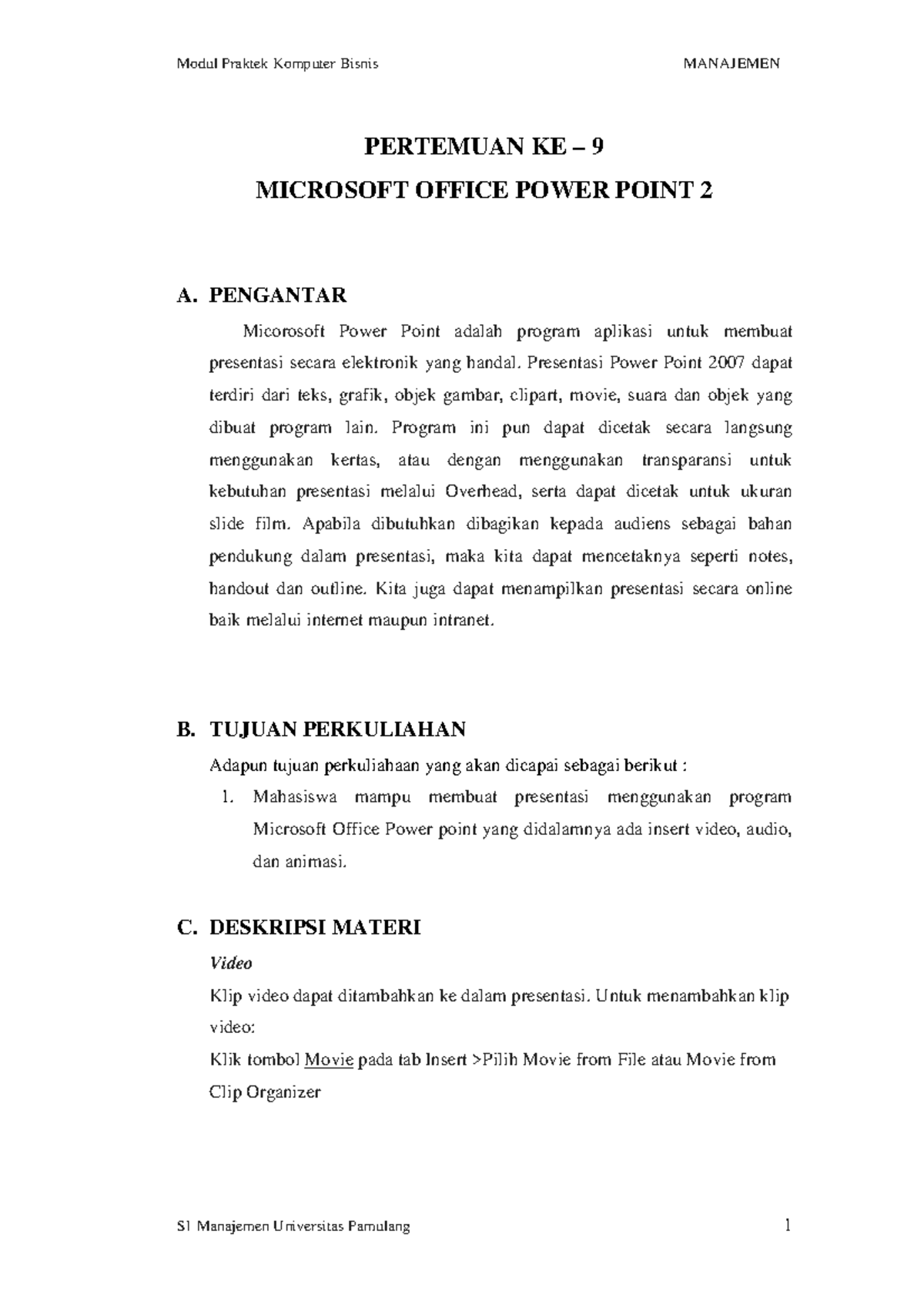 Pertemuan KE-9 Power Point 2 - PERTEMUAN KE – 9 MICROSOFT OFFICE POWER ...