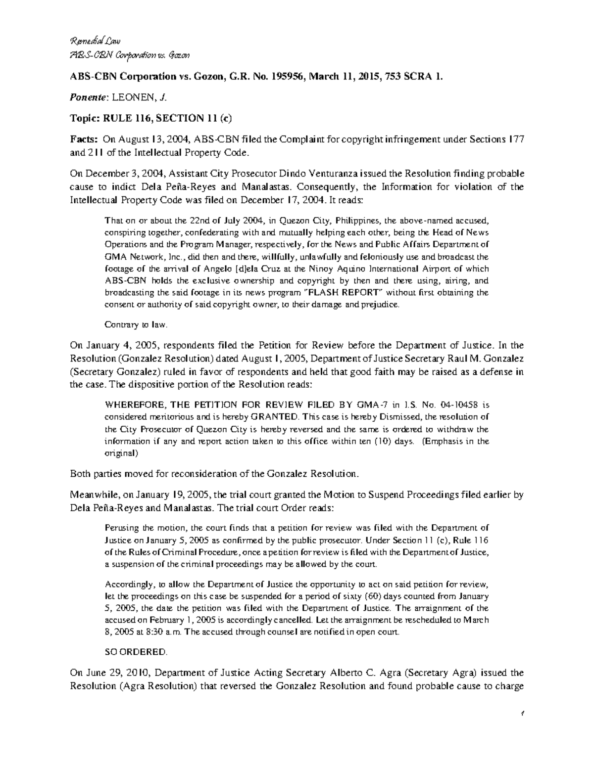 ABS CBN Corporation vs Gozon G R No 1959 ABSCBN Corporation vs