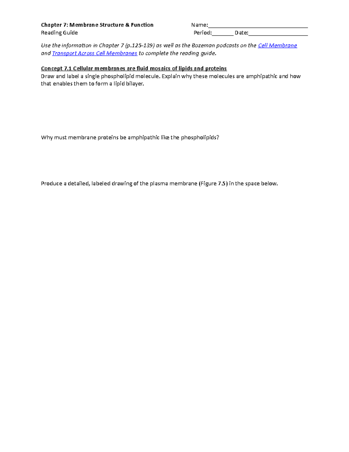 Chapter 7 Reading Guide 3 - Chapter 7: Membrane Structure & Function ...