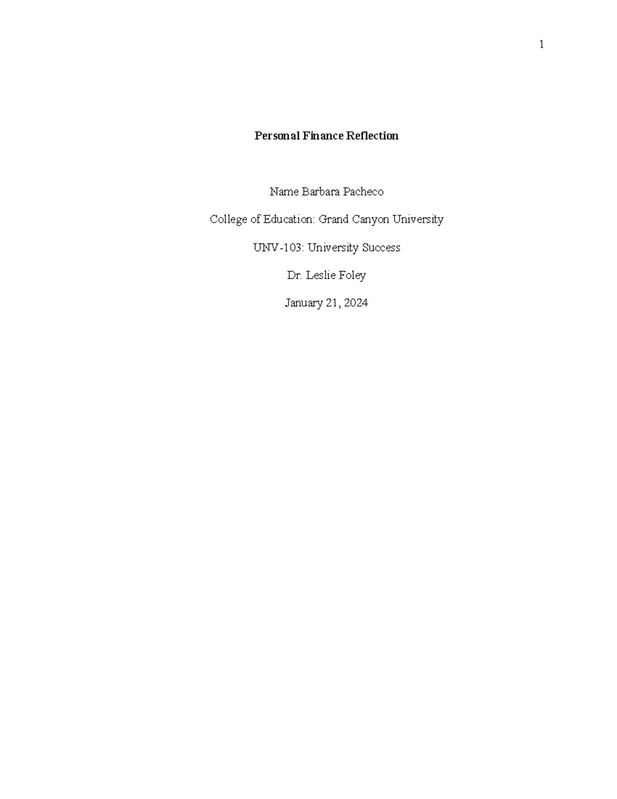 APA 7th Personal Finance T6 - Personal Finance Reflection Name Barbara ...