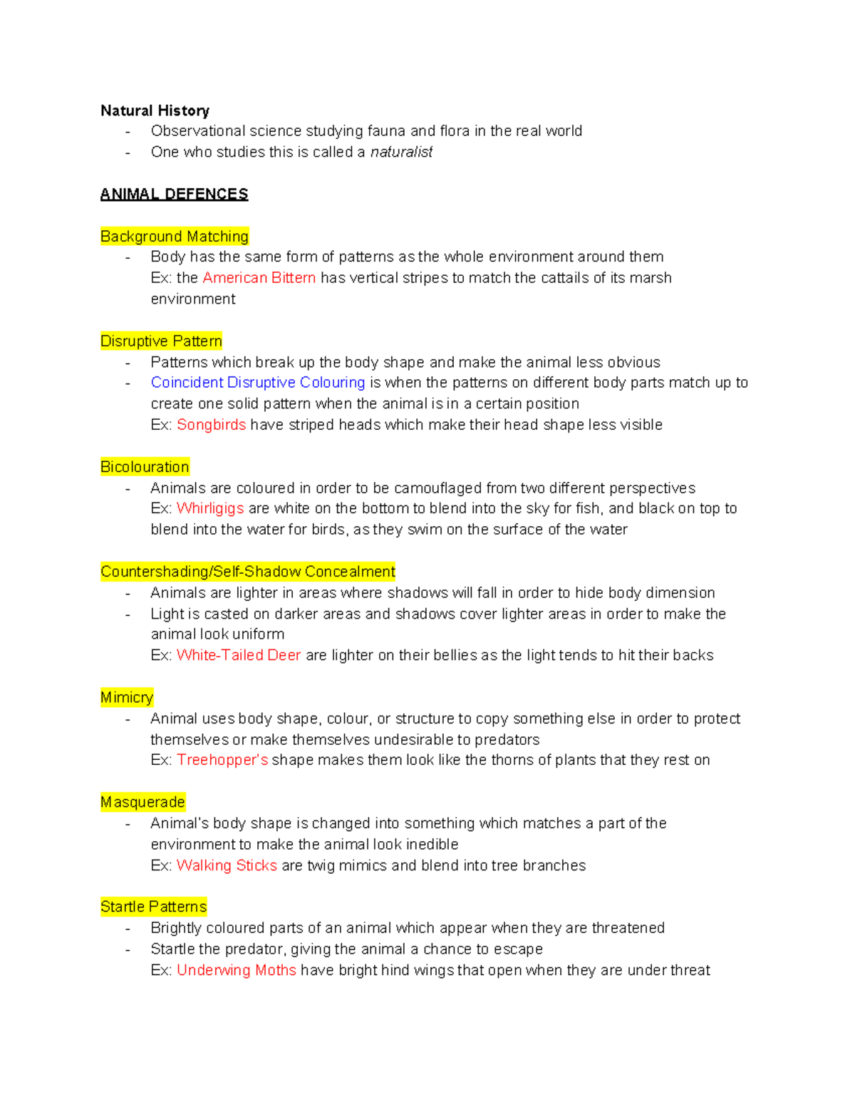 BIOL Midterm Review - Lecture notes 1-10 - Natural History ...