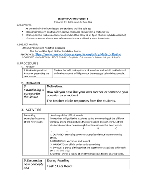 Detailed Lesson Plan ej - Detailed Lesson Plan For grade 11 I ...