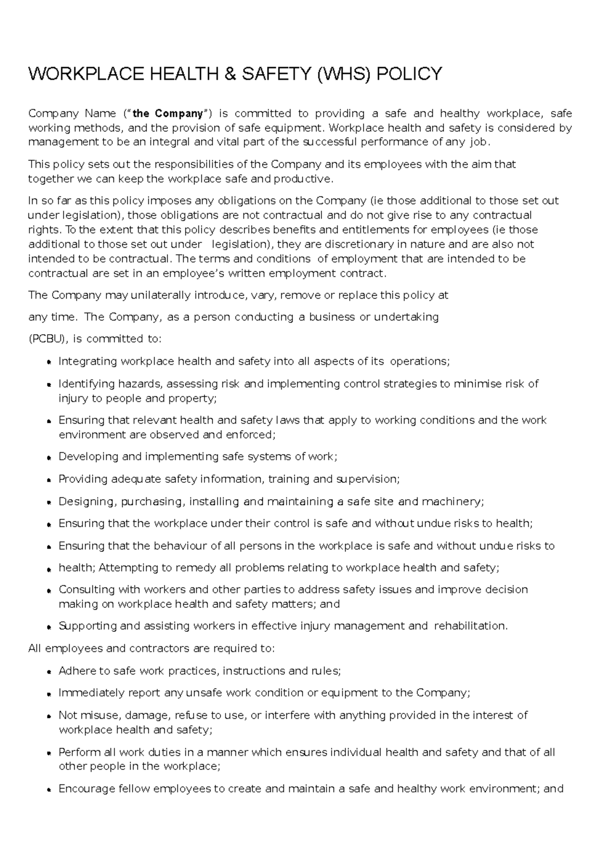 WHS-Policy - WHS Policy in Logistics. Teaches students to consider ...
