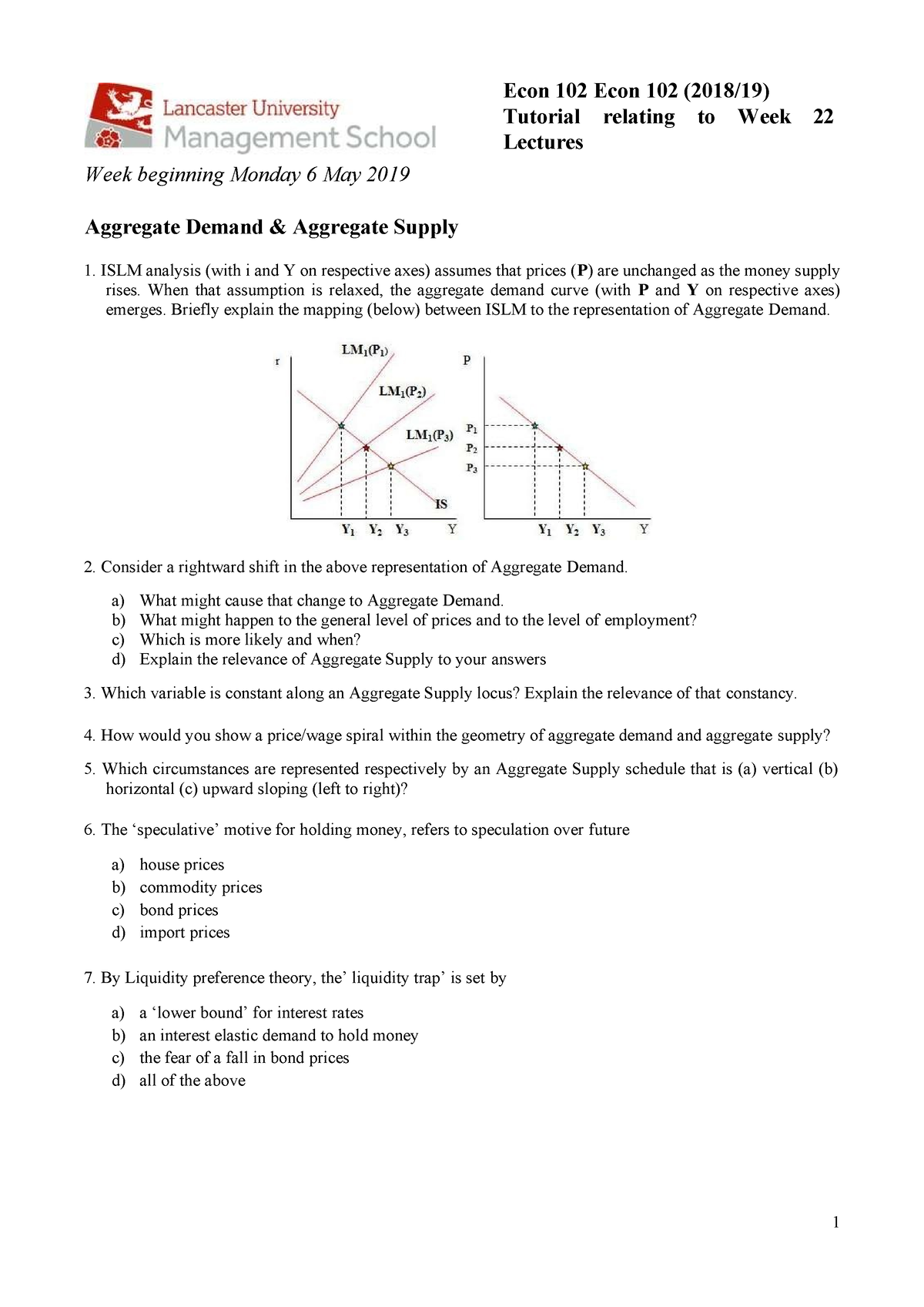 Econ 102 Tutorial Week 23 - 1 Econ 102 Econ 102 (2018/19) Tutorial ...