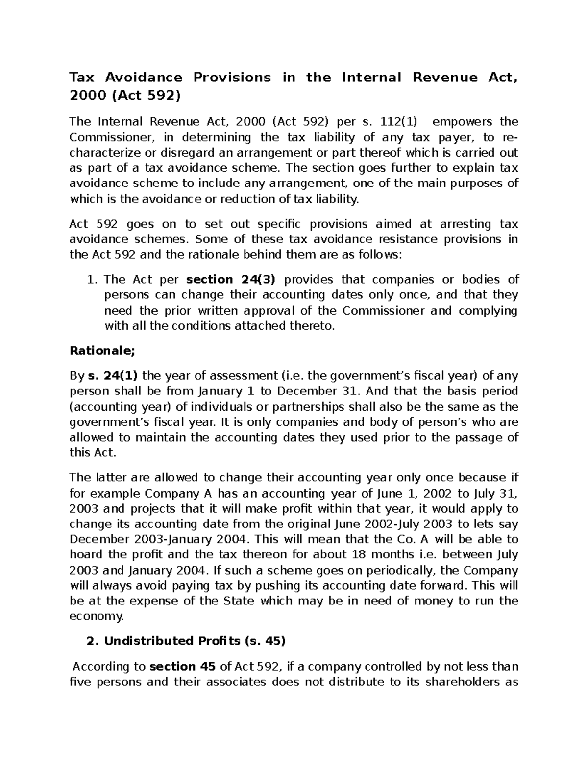 Tax Avoidance Notes LAW GIMPA Studocu