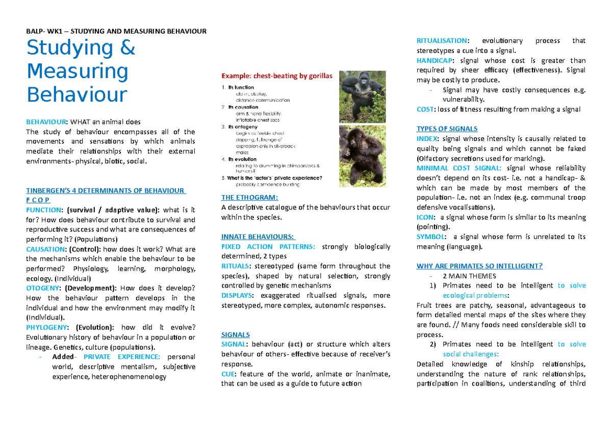 BALP- Workshop 2a – Studying AND Measuring Behaviour - WK1 STUDYING AND ...