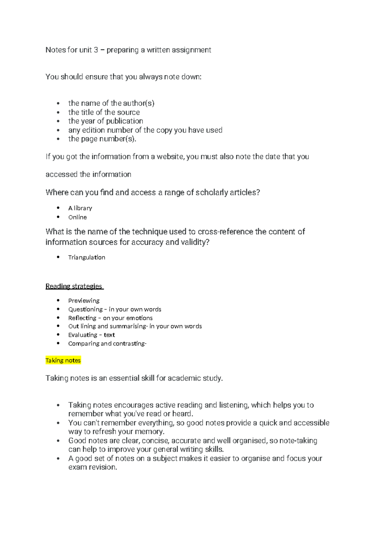 Preparing wrttien assignment - Notes for unit 3 – preparing a written ...