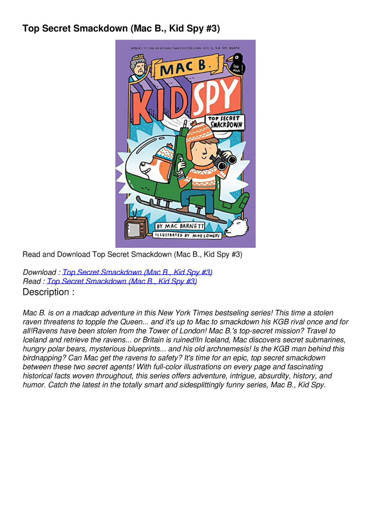 Read Ebook [PDF] Top Secret Smackdown (Mac B., Kid Spy #3) Free - Top ...