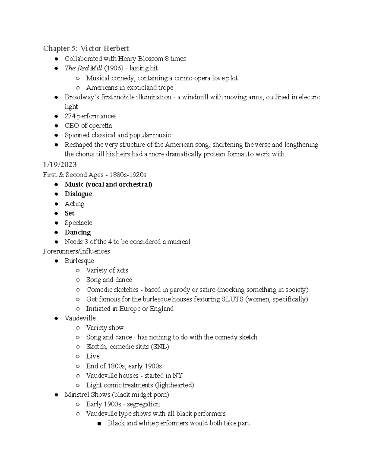 History of Broadway Musicals Notes - Chapter 5: Victor Herbert ...
