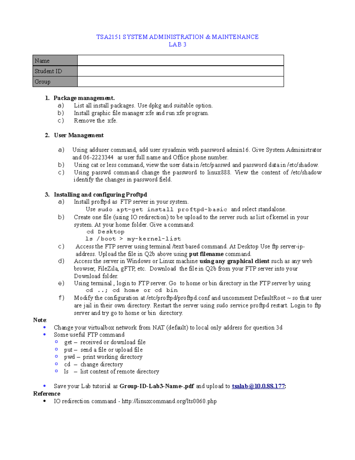 221638 Lab03 - SYS ADMIN AND MAINTEN - TSA2151 SYSTEM ADMINISTRATION ...