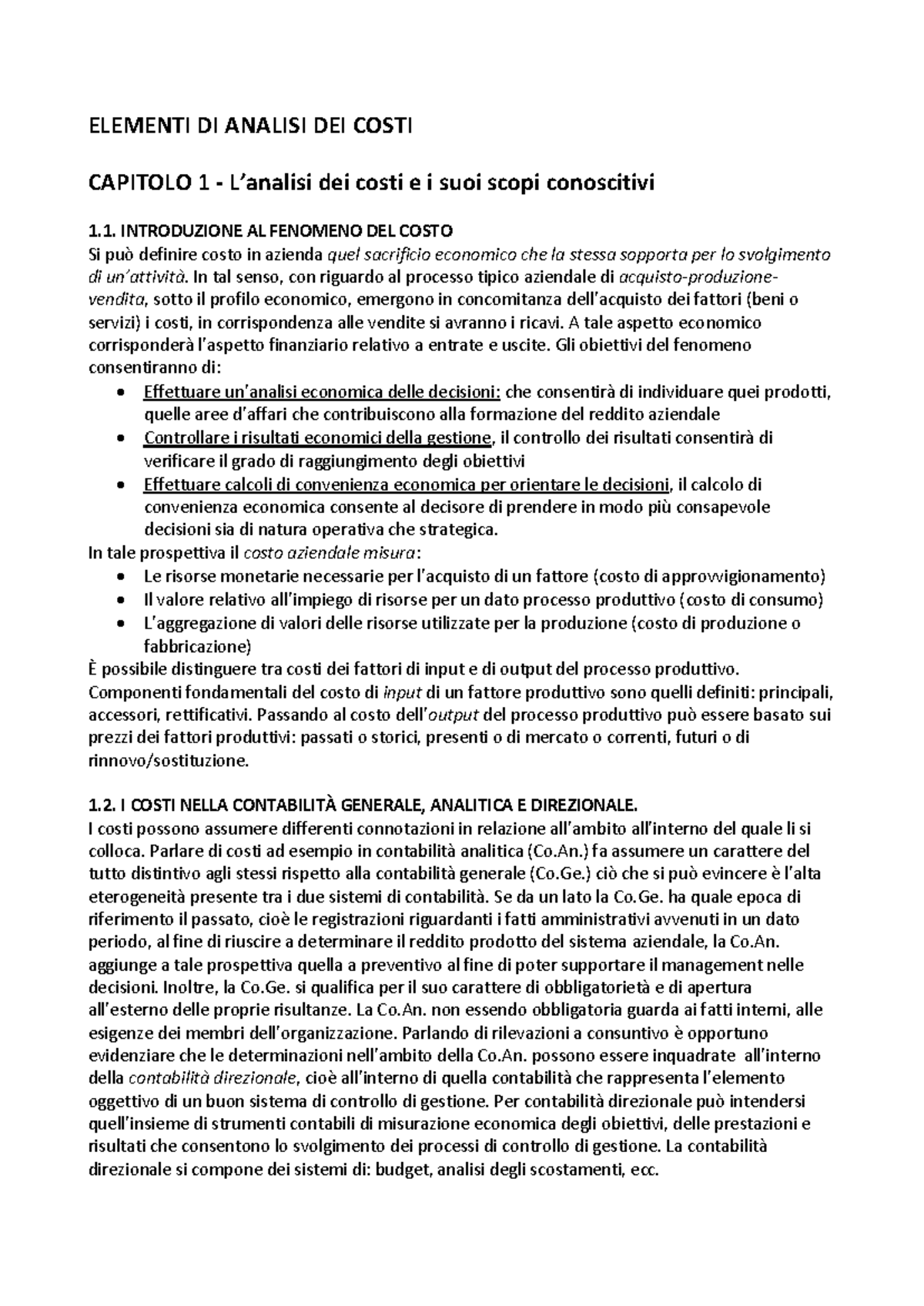 Riassunto Analisi DEI Costi pdf - ELEMENTI DI ANALISI DEI COSTI ...