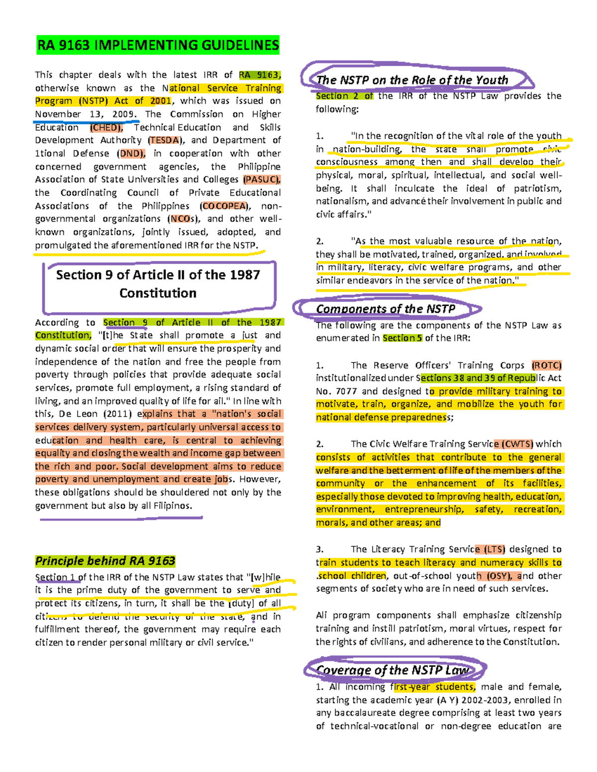 Introduction To NSTP RA 9163 IMPLEMENTING GUIDELINES This Chapter 