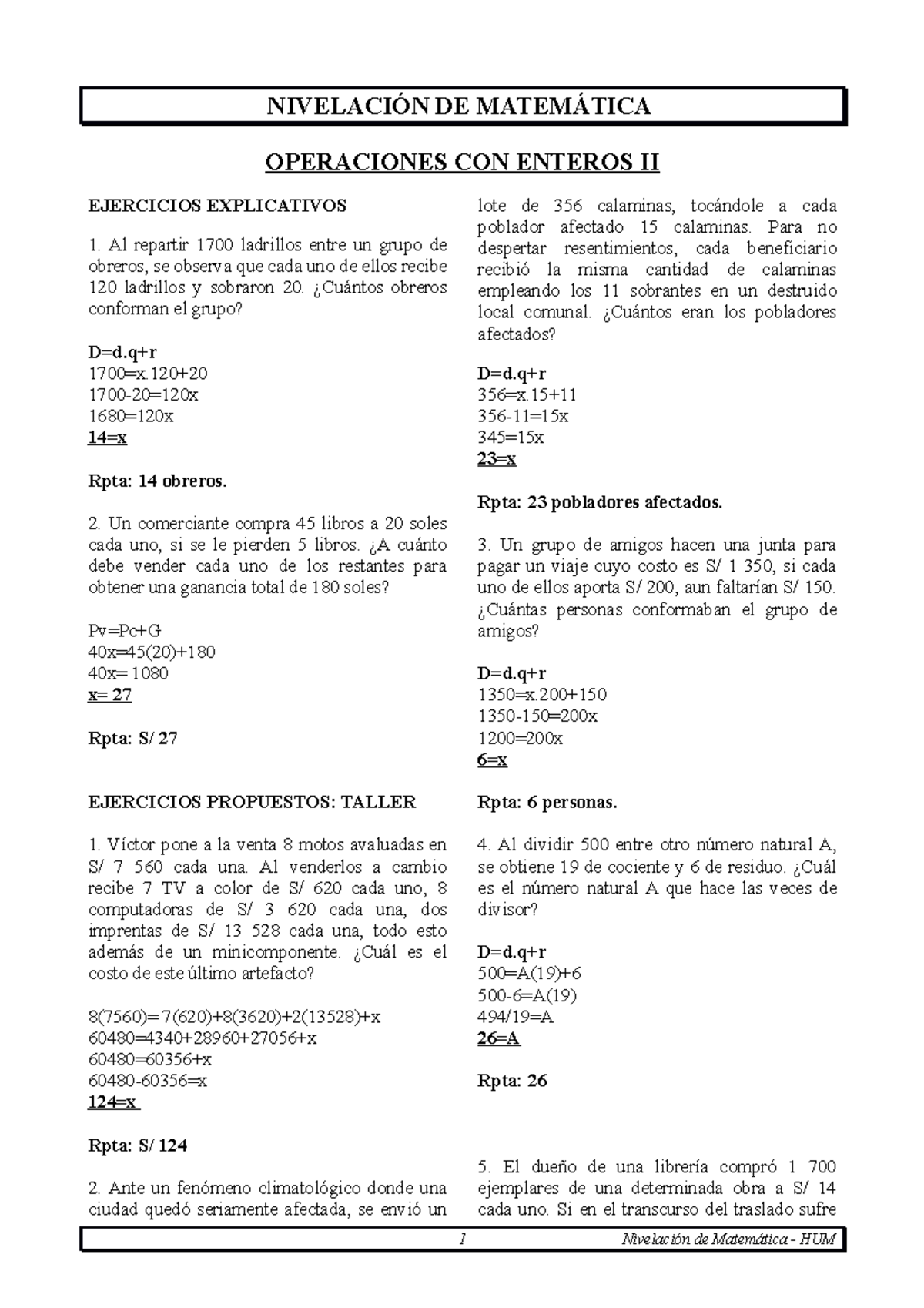 S01 S2 Niv Matematicas NivelaciÓn De MatemÁtica Operaciones Con