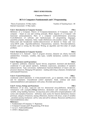 Download - C programming - FIRST SEMESTER BSc Computer Science -I BCS-1  Computers Fundamentals and C - Studocu