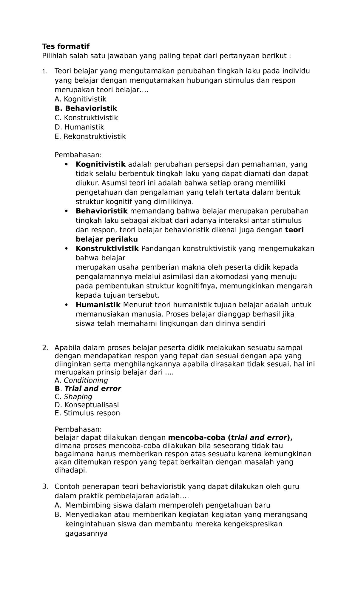 Formatif KB 3 Modul 1 Pedagogi - Tes Formatif Pilihlah Salah Satu ...