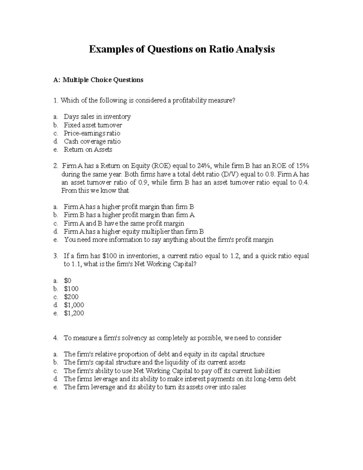 Sample/practice exam 5 August, questions - Examples of Questions on ...