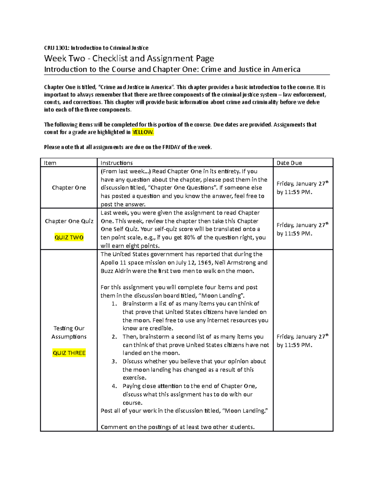 Crij 1301 Week Two Checklist - CRIJ 1301: Introduction To Criminal ...