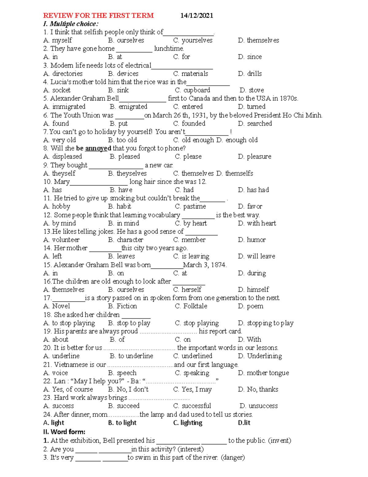 Review 1- (HKI) - HS - Lecture notes 3-7 - REVIEW FOR THE FIRST TERM 14 ...