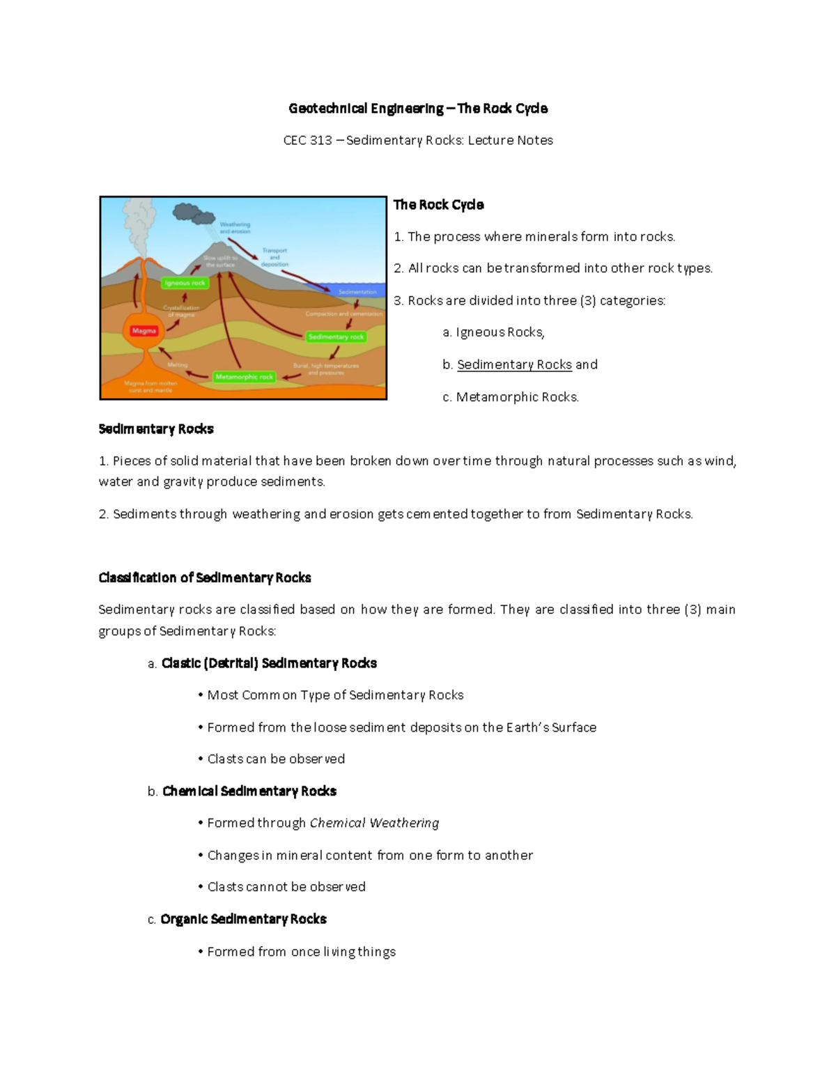 Geotechnical Engineering - Sedimentary Rocks Lecture Notes ...