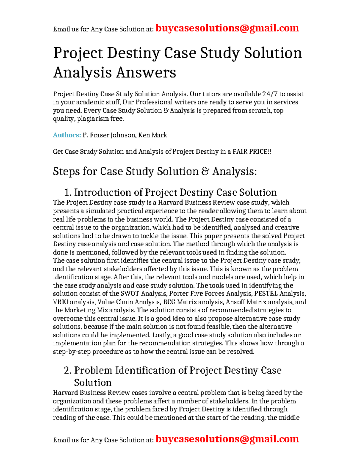 Case Solution Project Destiny - Project Destiny Case Study Solution ...