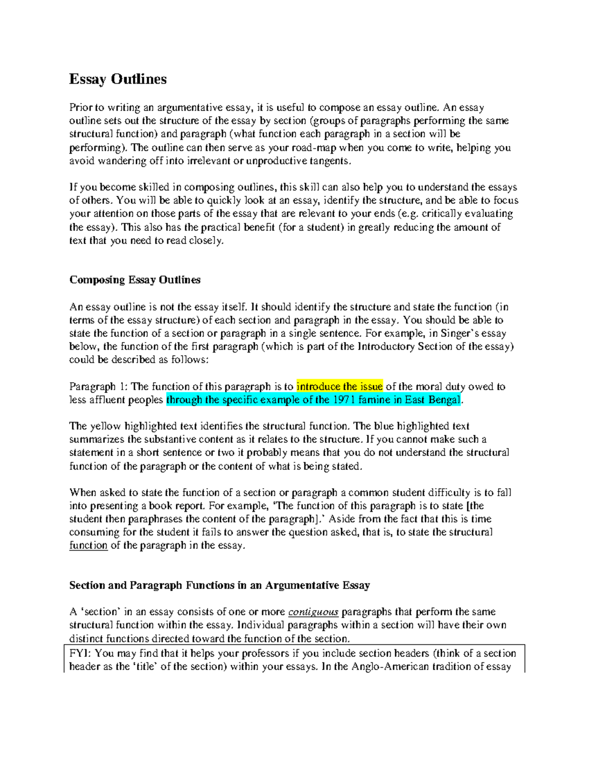 Example Essay English Essay Sample For High School also College Vs High School Essay Compare And Contrast Essay Handout Excerpt From Singer Famine Affluence And Essay Thesis Statement