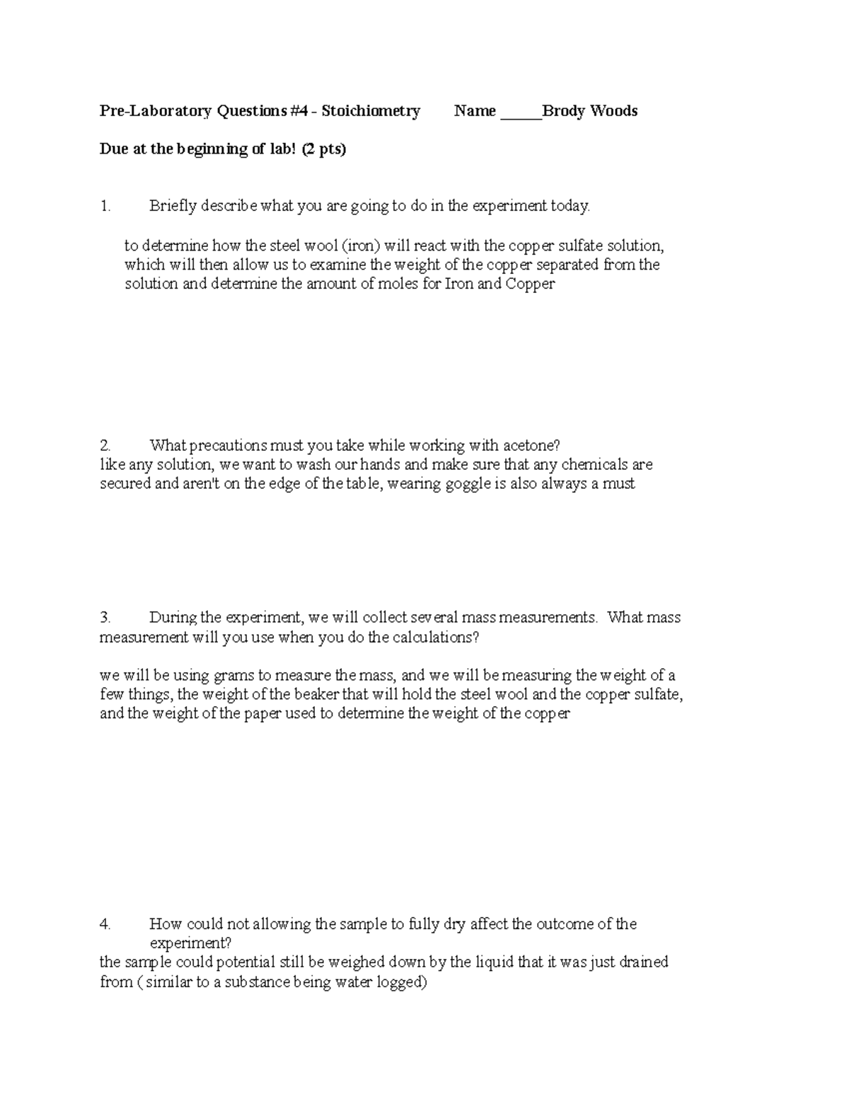 Stoicheometry - to determine how the steel wool (iron) will react with ...