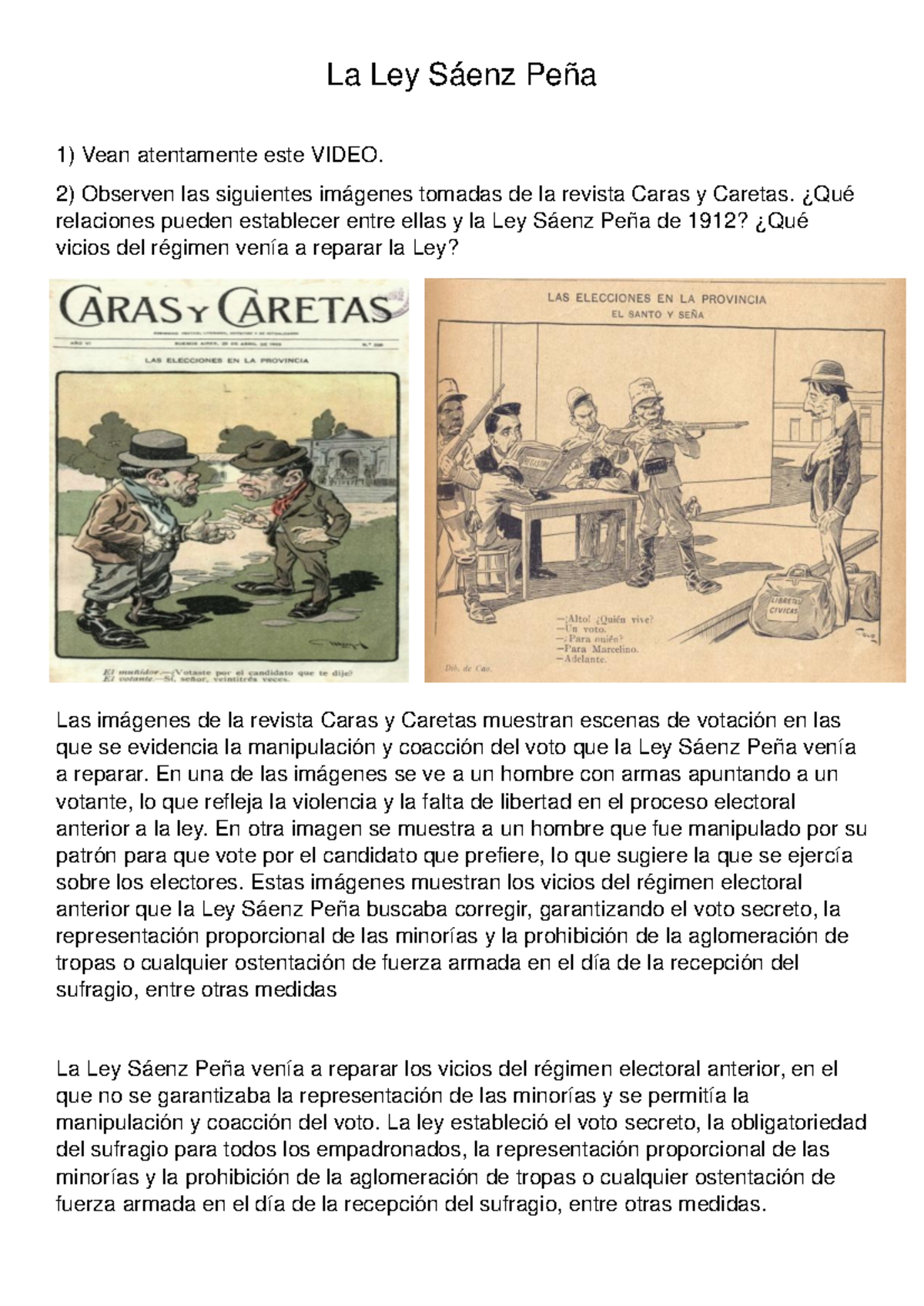 La Ley Sáenz Peña - Trabajo practico obligatorio de la ley Sáenz peña ...