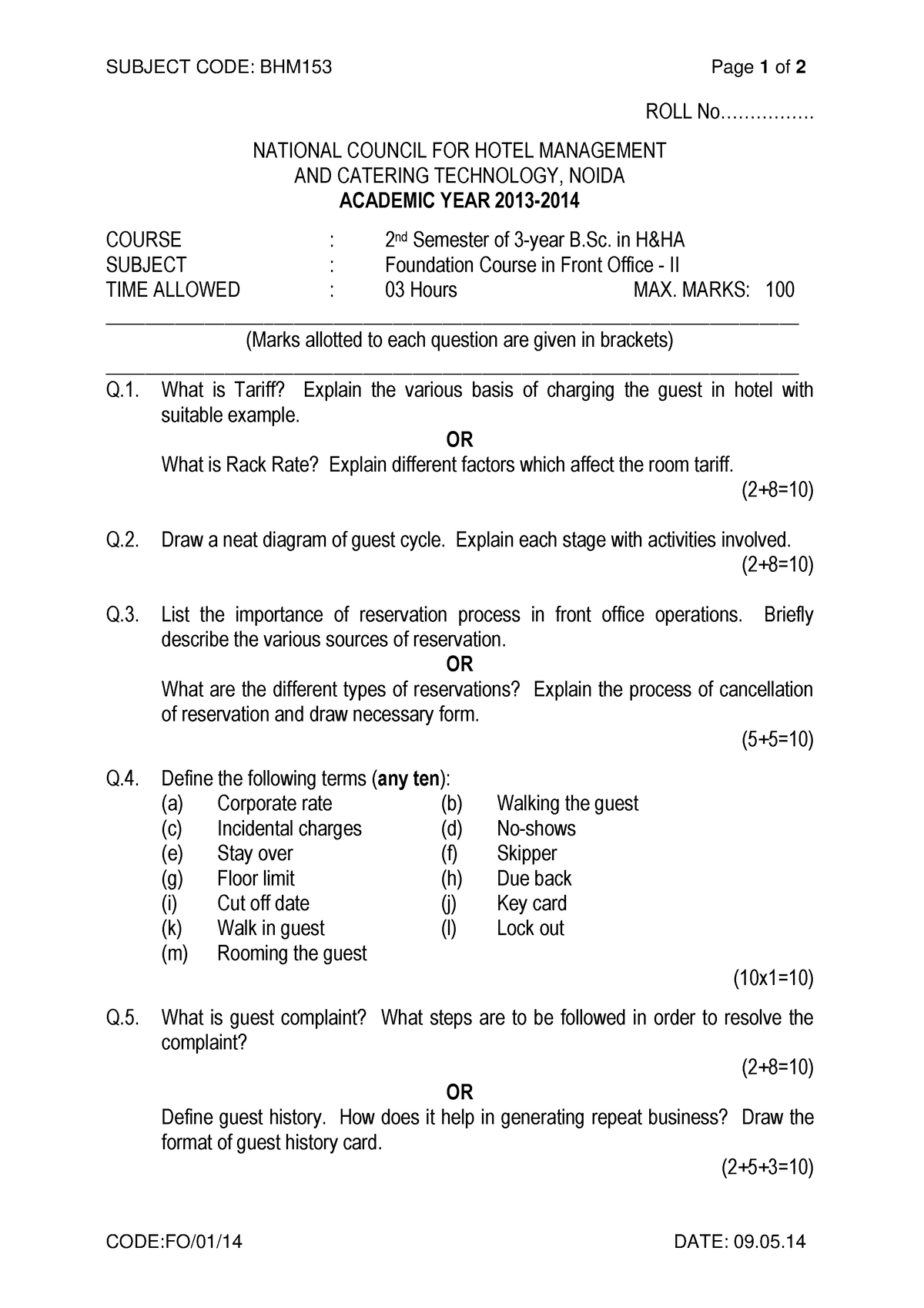 foundation-course-in-front-office-ii-09-subject-code-bhm153-page