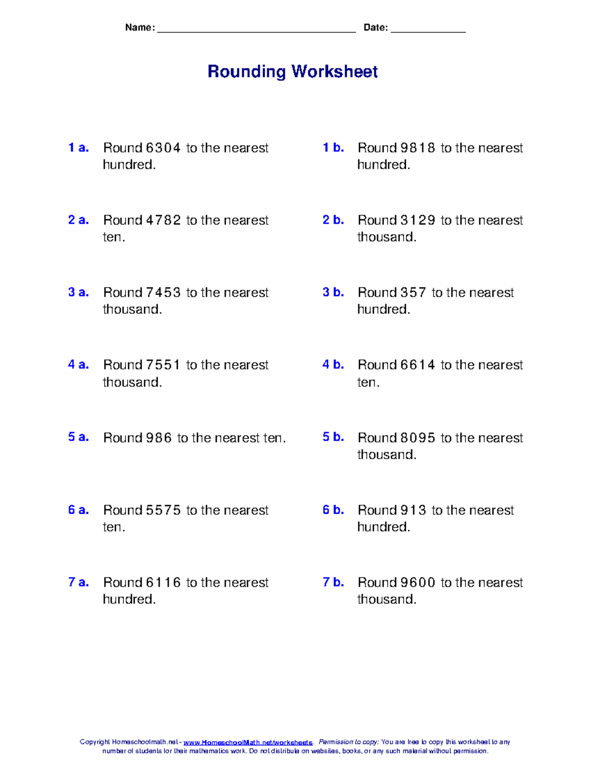 Rounding Worksheet (19) - Name ...