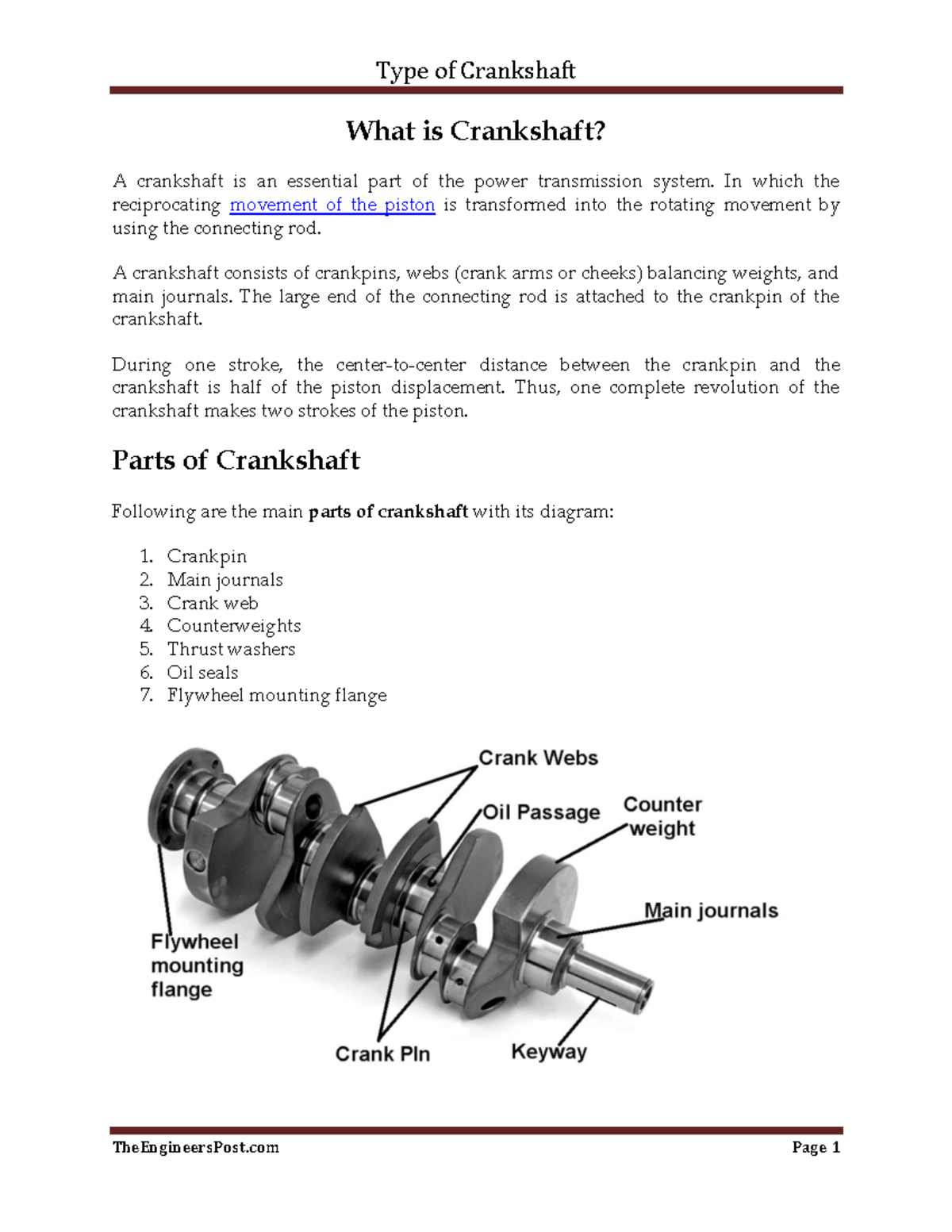 What is Crankshaf 1 What is Crankshaft? A crankshaft is an essential part of the power Studocu