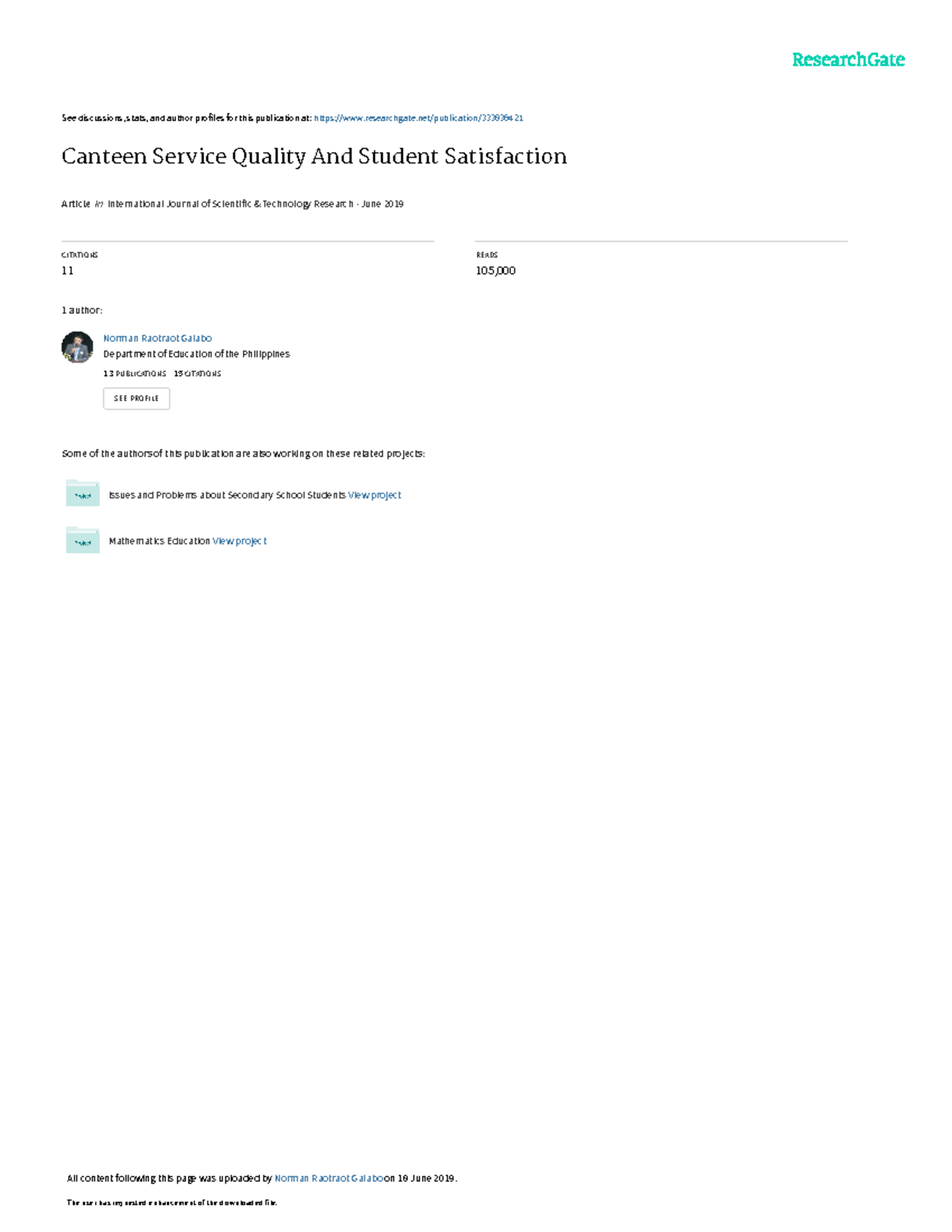 Canteen Service Quality And Student Satisfaction See discussions, stats, and author profiles