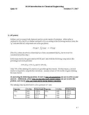 Intro To Chem Eng Quiz 3 Summary And Worked Examples - 10 Introduction ...