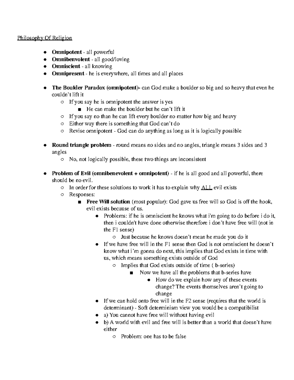 Philosophy Of Religion Notes - Philosophy Of Religion Omnipotent - all ...