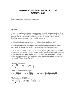 Practice questions for mid term exam with solutions-1 - Advanced ...
