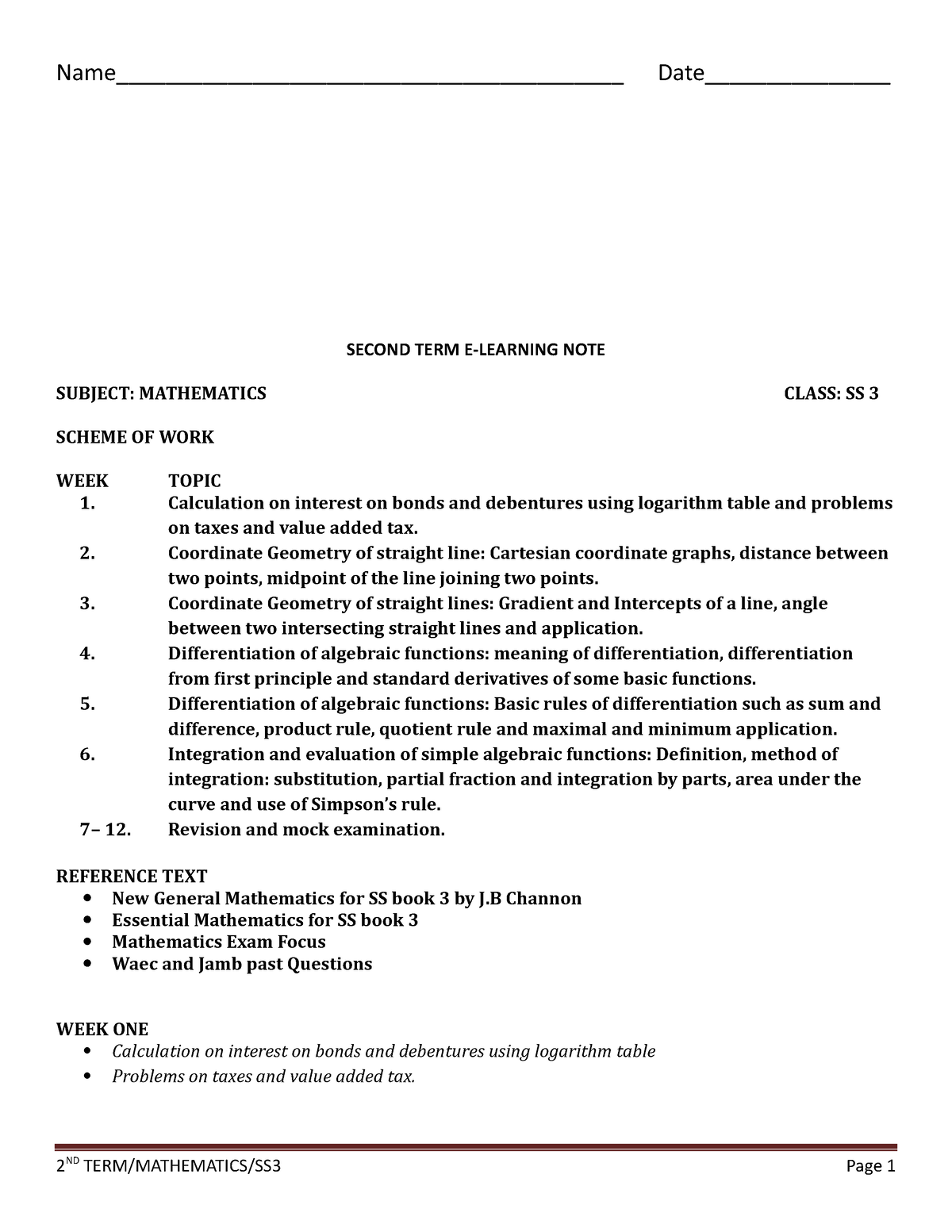 Mathematics Scheme of Work for SS1 to SS3 PDF – A Comprehensive Guide for Effective Teaching