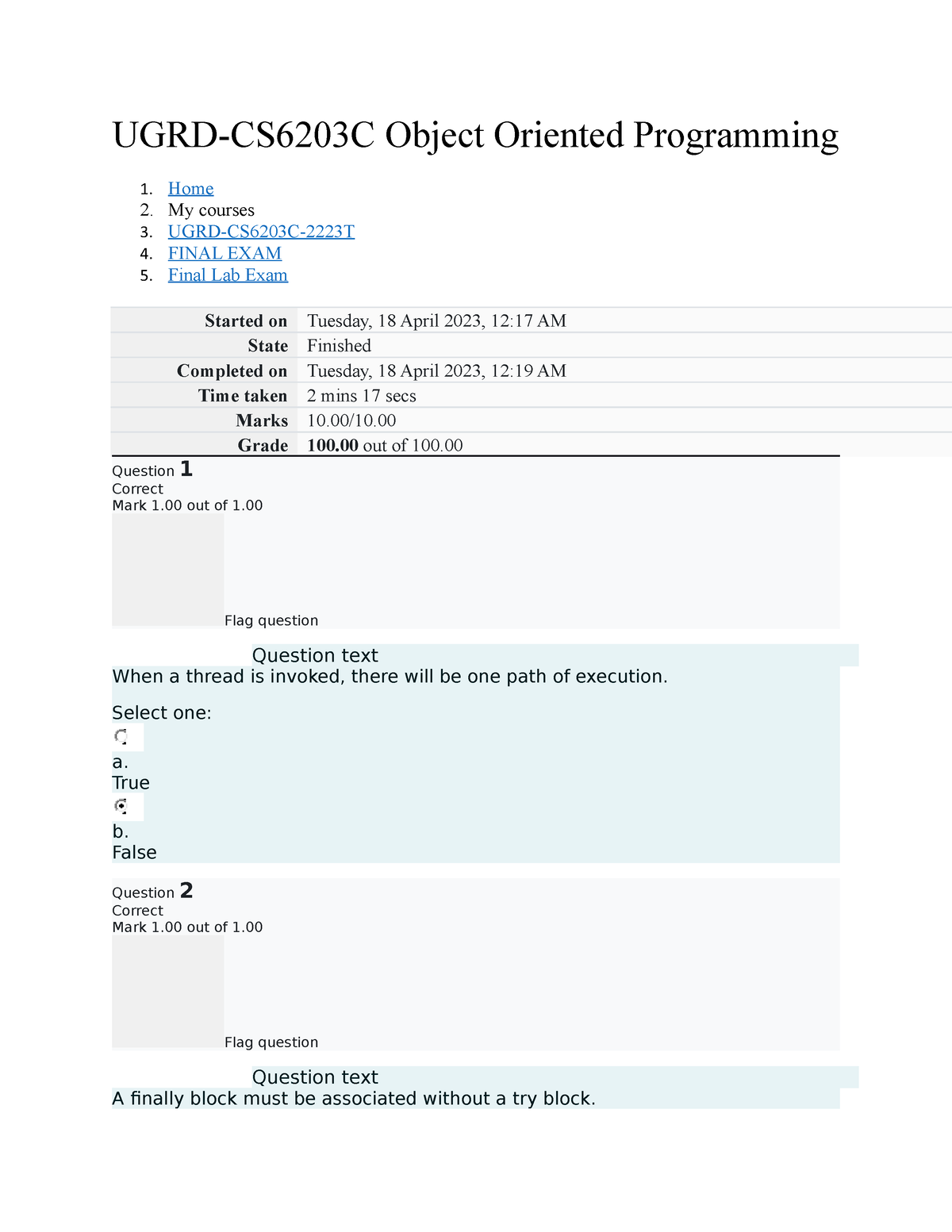 UGRD-CS6203C Object Oriented Programming Finals (2023) - UGRD-CS6203C ...