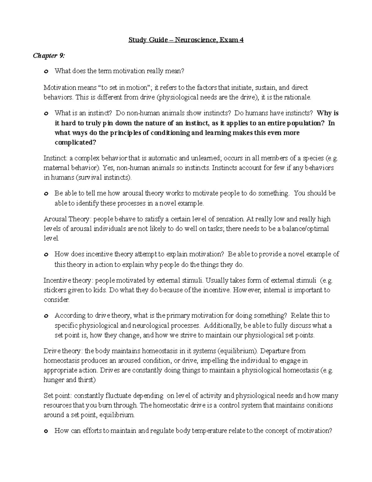 F17 study guide for Exam 4 for UNG Neuroscience course - Study Guide ...