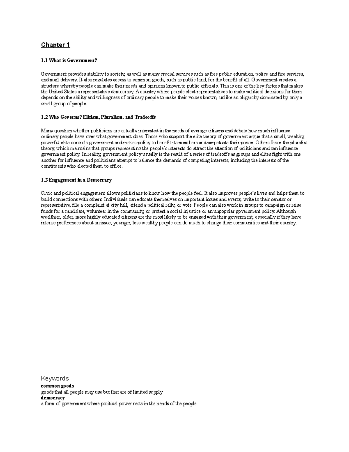 POL 1101 ALL CHAPTER Notes - Chapter 1 1 What is Government? Government ...