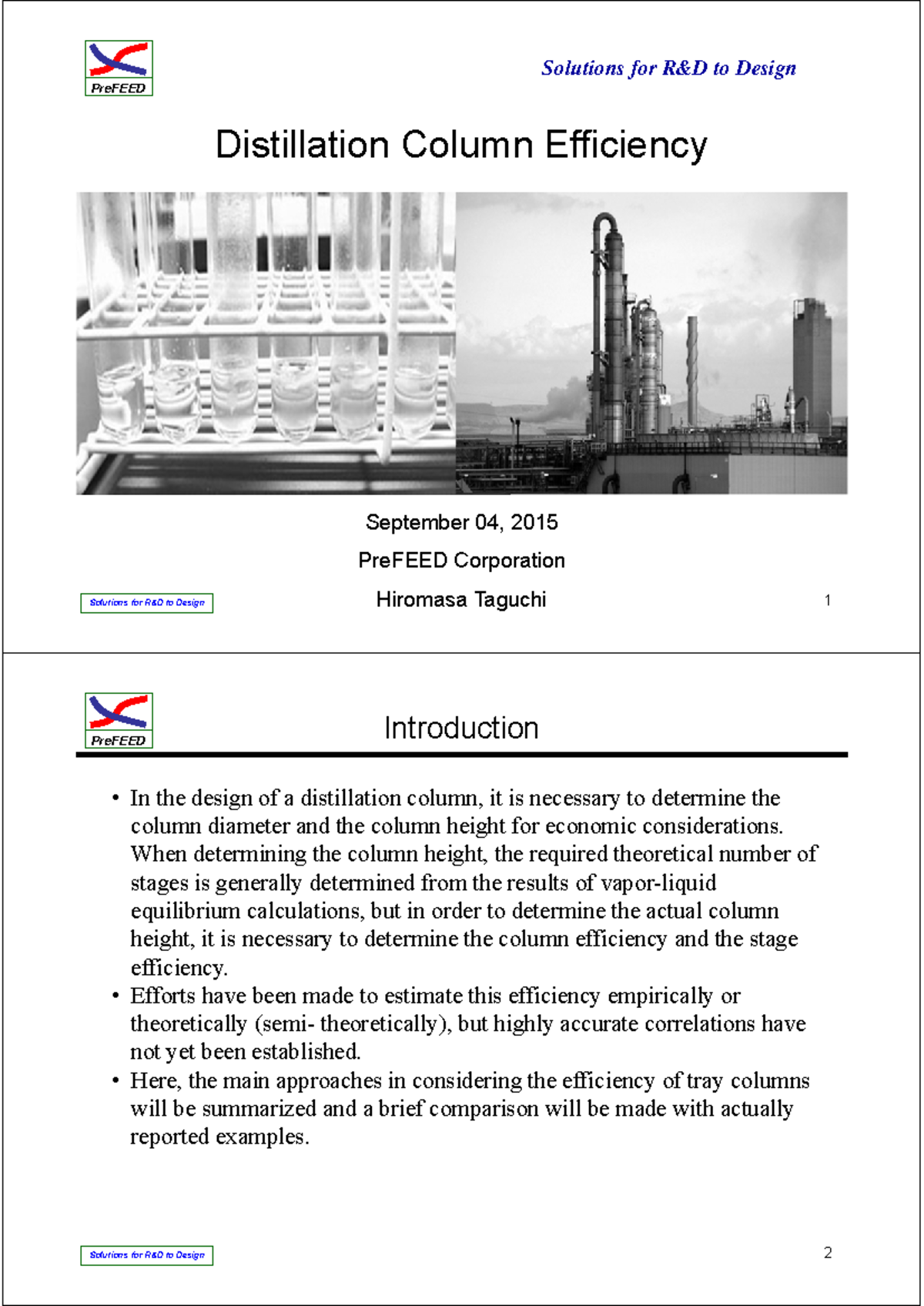 Column efficiency - PreFEED Solutions for R&D to Design September 04 ...