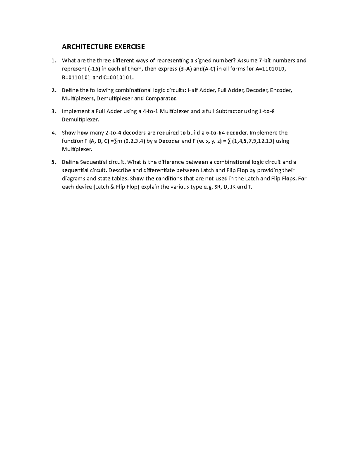 COMP Architecture EXAM Questions 1 - ARCHITECTURE EXERCISE What are the ...