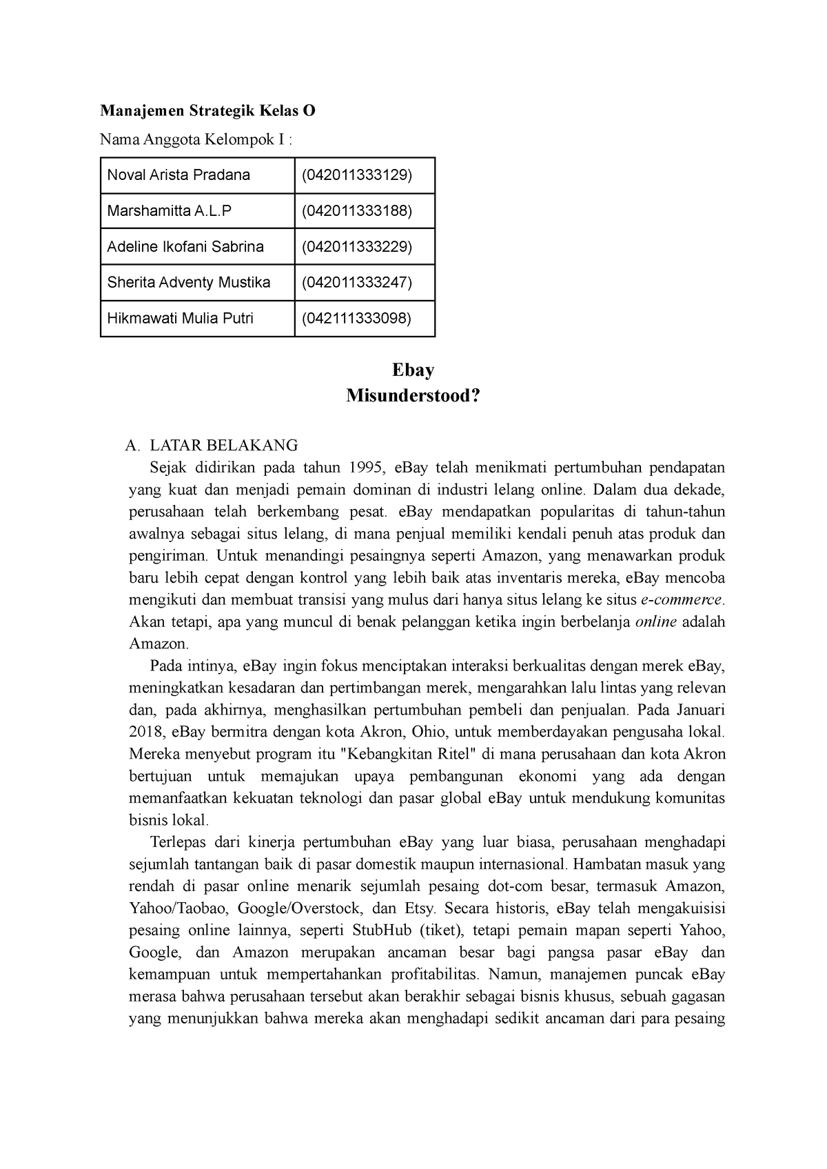 Rangkuman Case Analysis - Manajemen Strategik Kelas O Nama Anggota ...