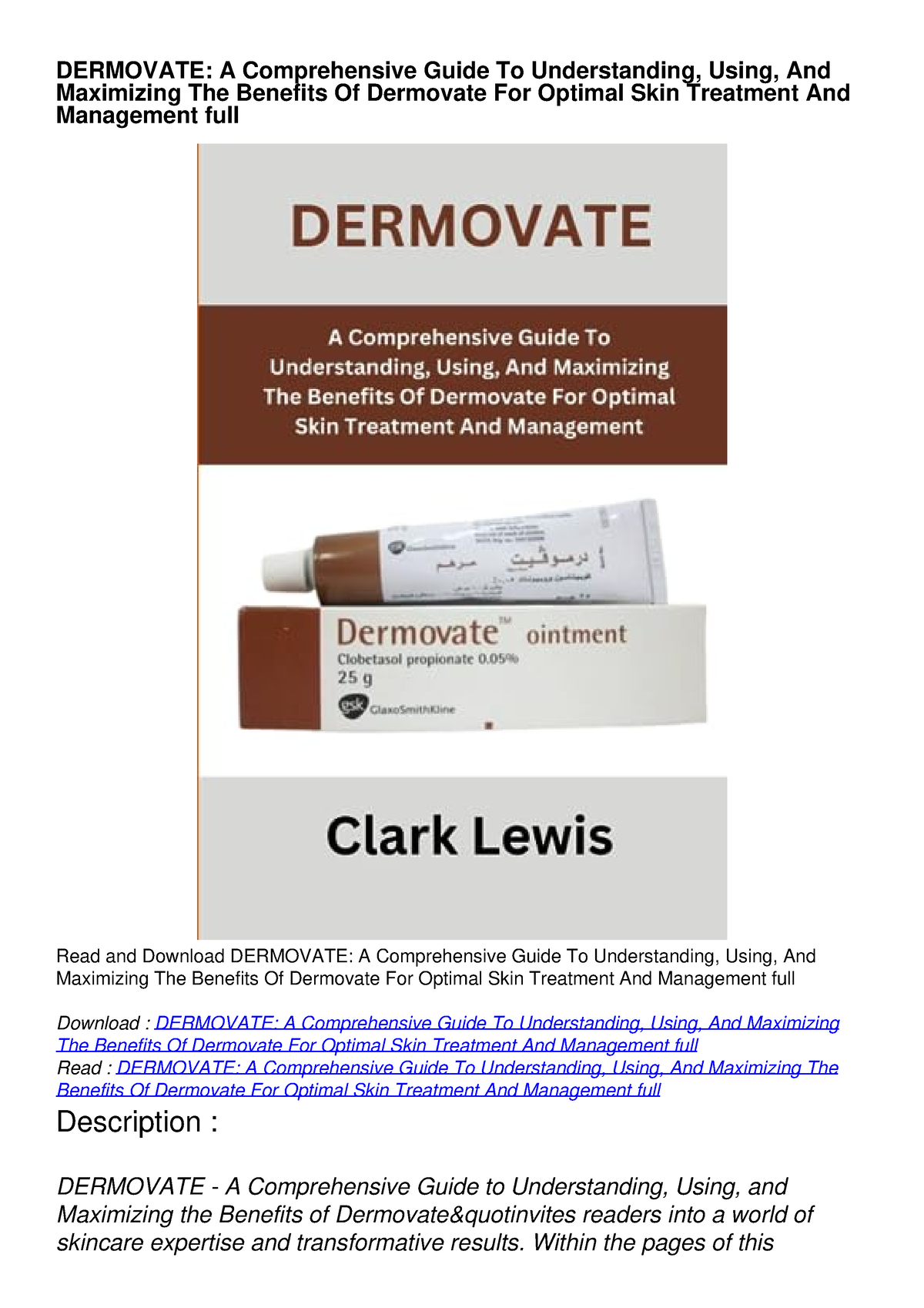 PDF READ DERMOVATE: A Comprehensive Guide To Understanding, Using, And ...