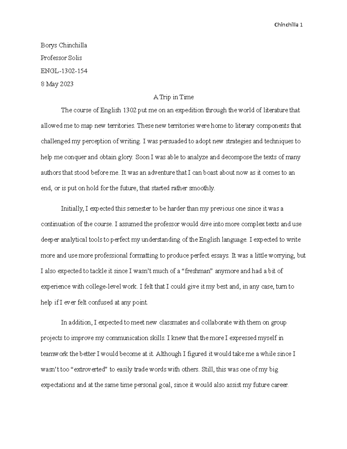 english 1302 reflective essay